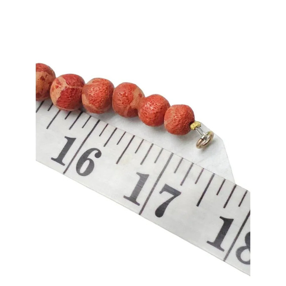 Orange Coral Ball Beaded Necklace Gold Tone Spring Ring Closure Vintage - Picture 6 of 6